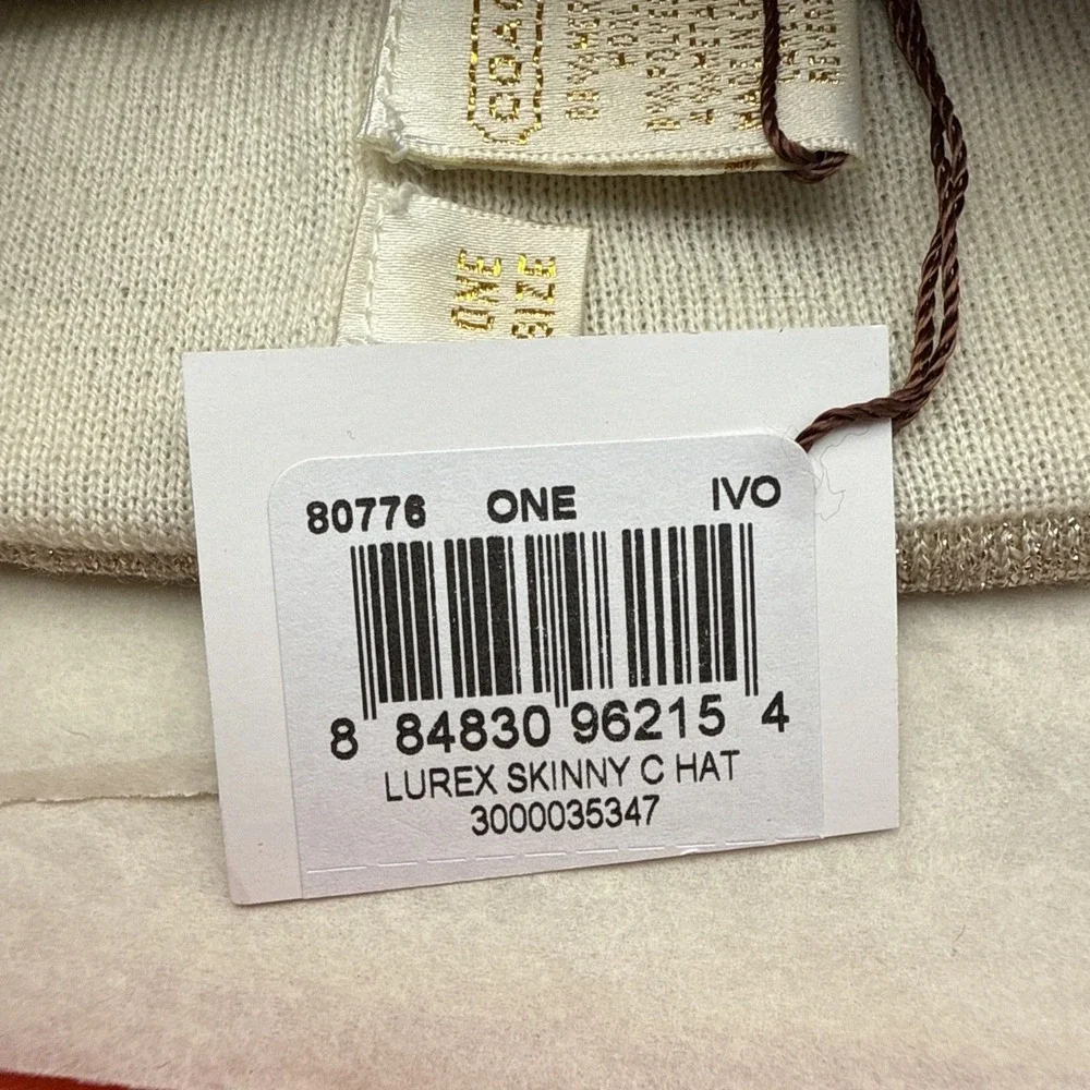 Coach  Cream Glitter Beanie Hat Logo One Size 100% Merino Wool -Cut Tag + Box